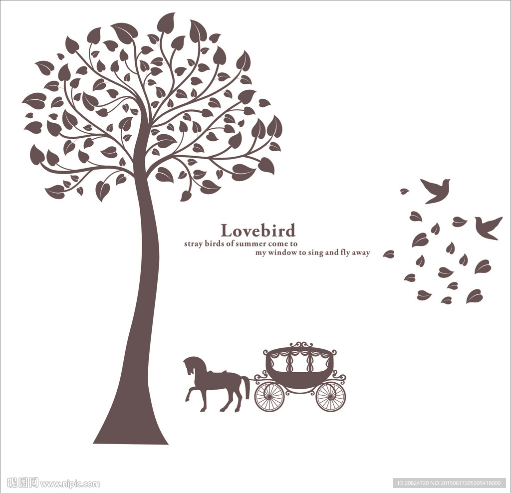 树 马车墙贴 硅藻泥贴图