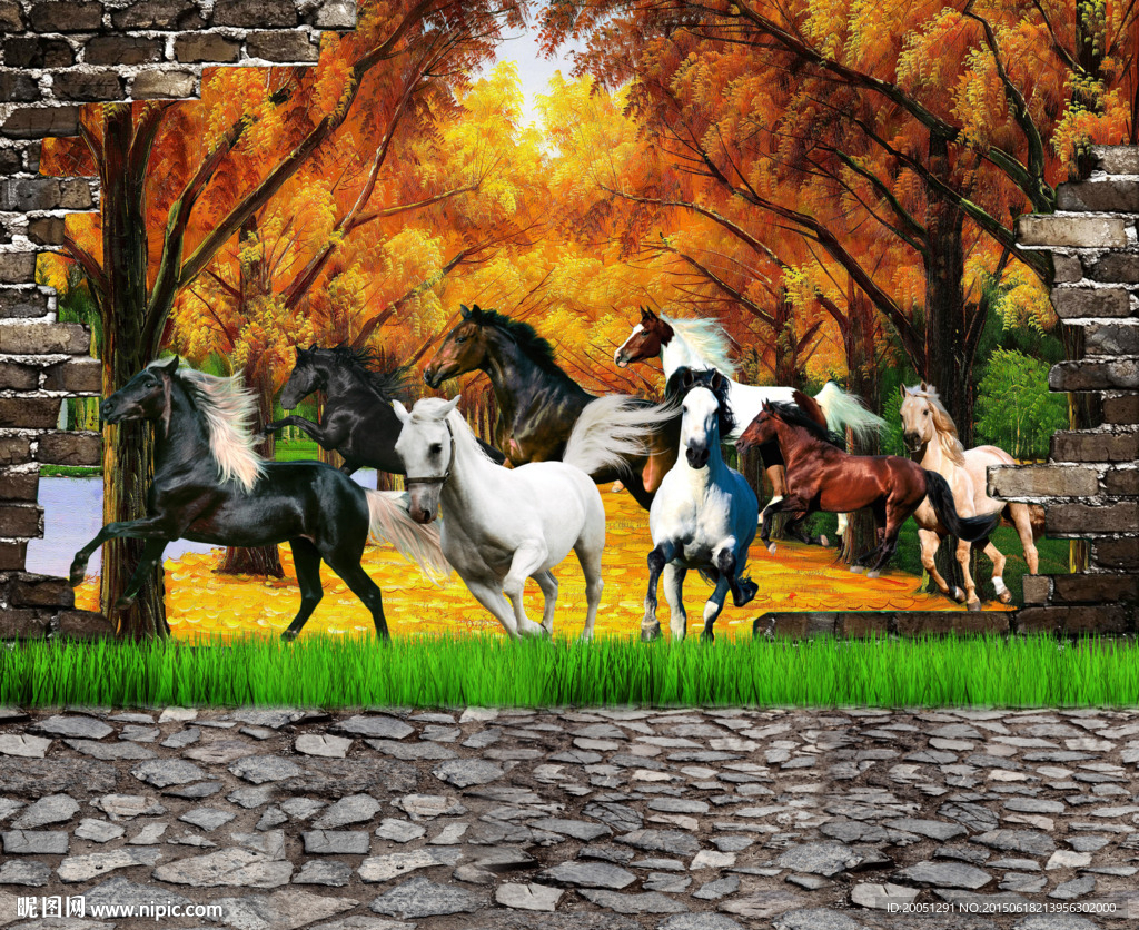 3d背景墙 八骏图