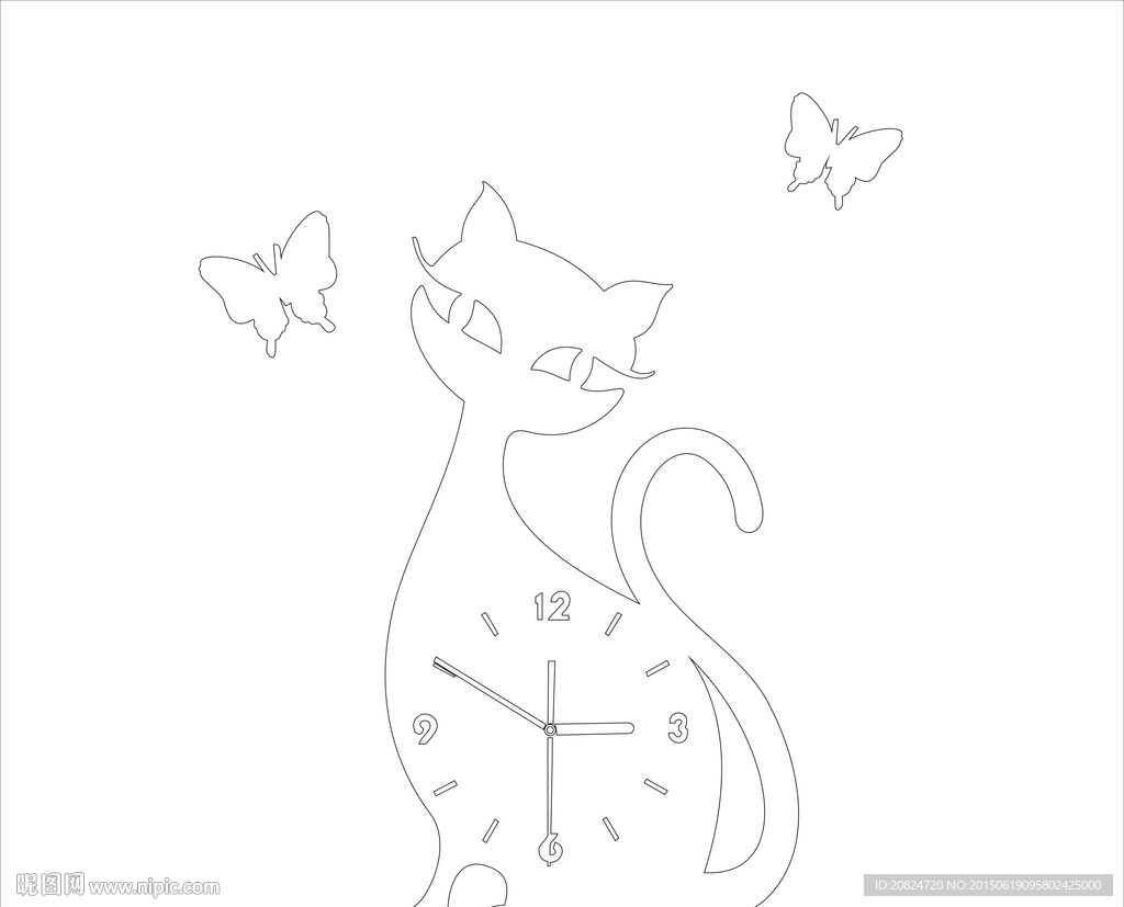 可爱猫挂钟雕刻图
