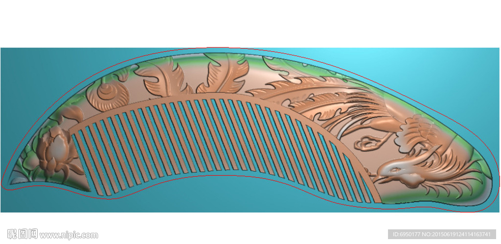凤凰梳子木梳精雕图灰度图浮雕图