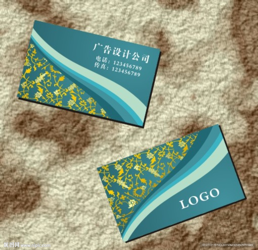 深海蓝金花   名片设计