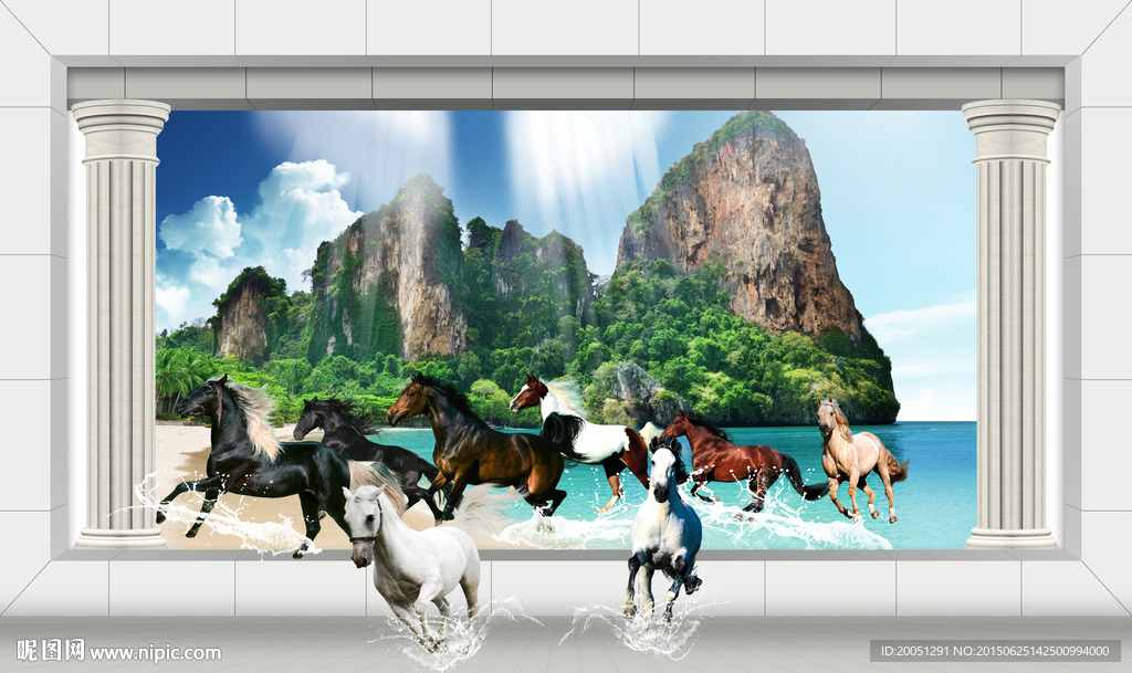 3d背景墙八骏图