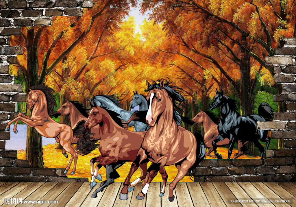 3d背景墙 八骏图