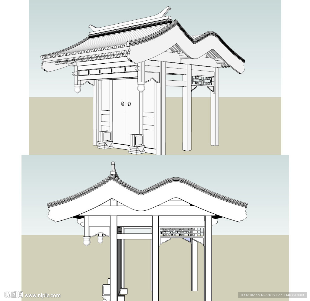 四合院垂花门建筑草图大师SU
