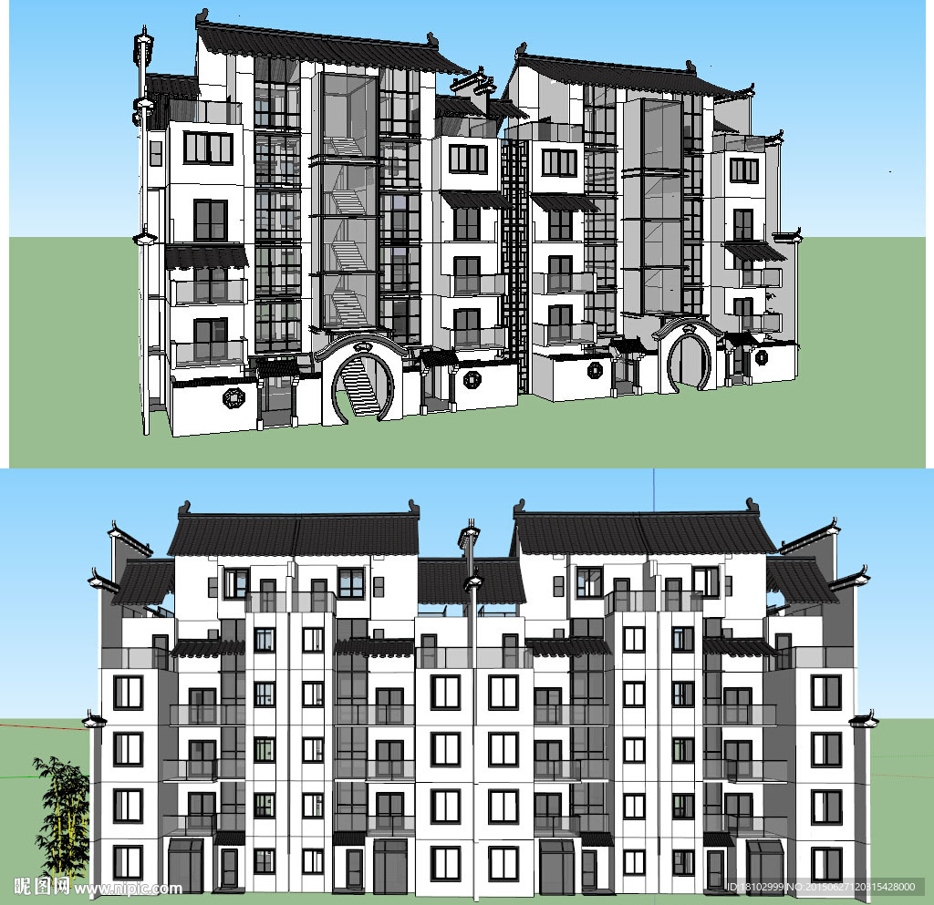 徽派建筑多层草图大师SU模型