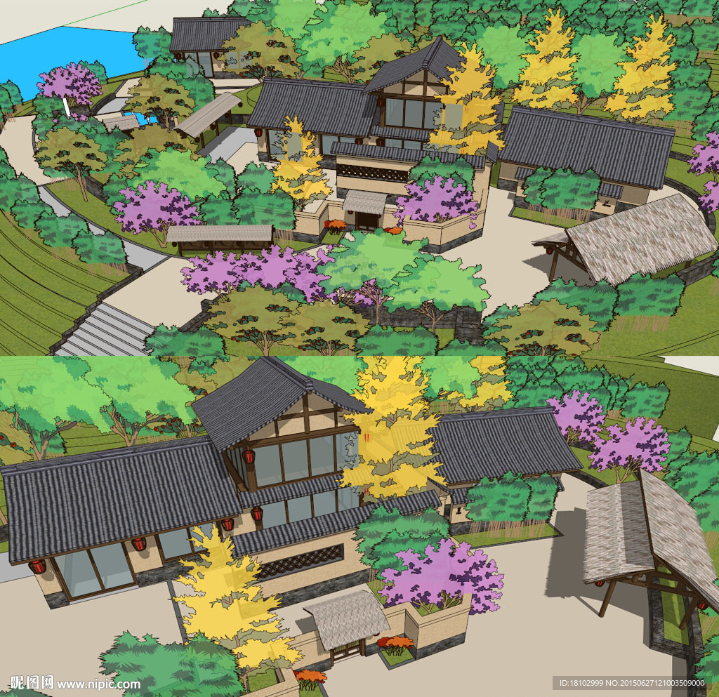 农家乐建筑景观草图大师SU模型