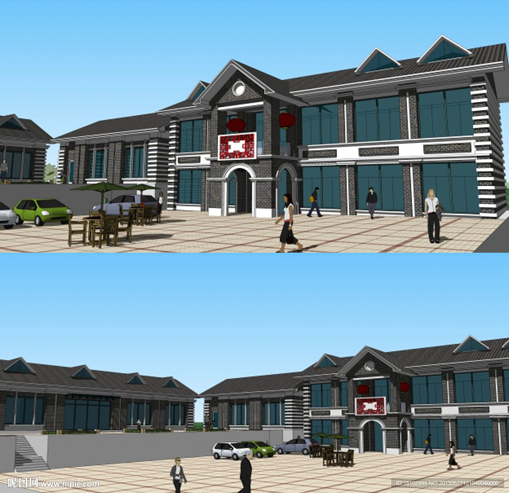 农家乐院建筑草图大师SU模型