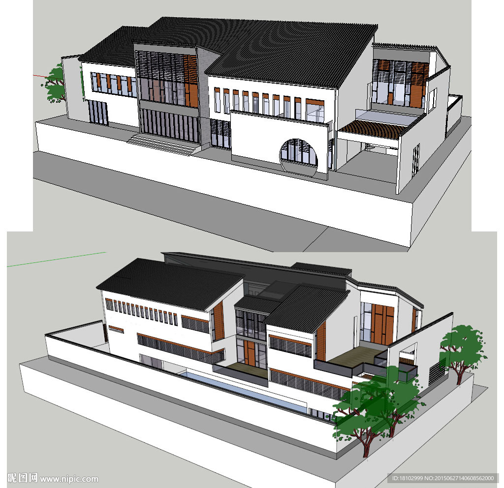 中式别墅SU模型建筑草图大师