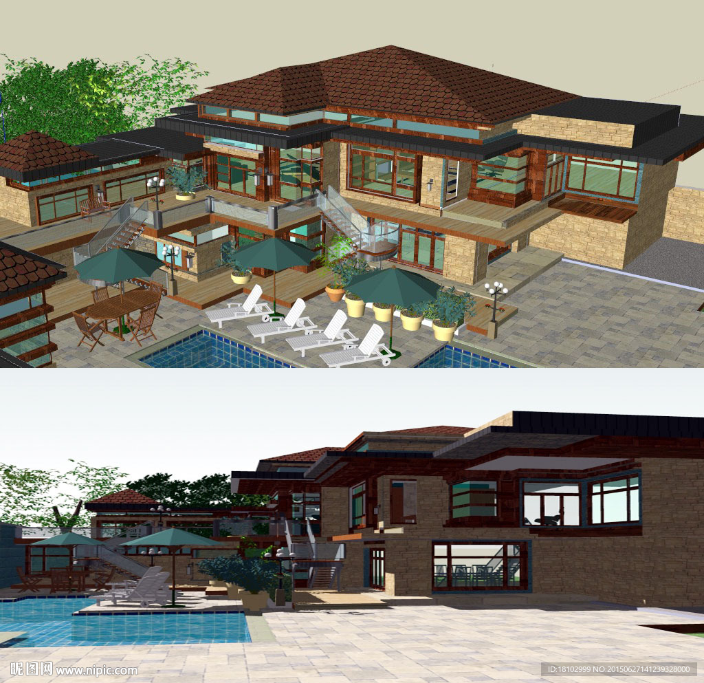新中式别墅精细模型