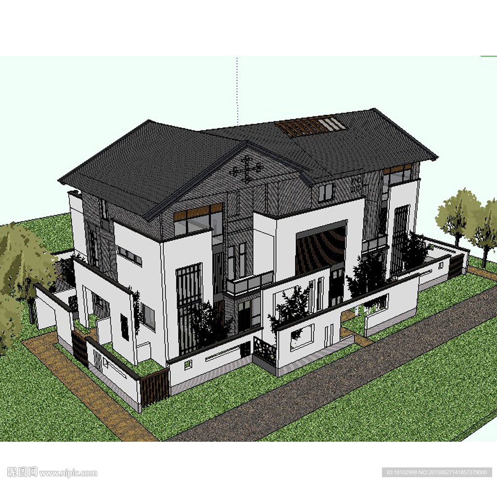 中式别墅建筑草图大师SU模型