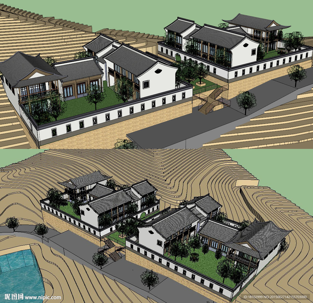 中式别墅建筑草图大师SU模型