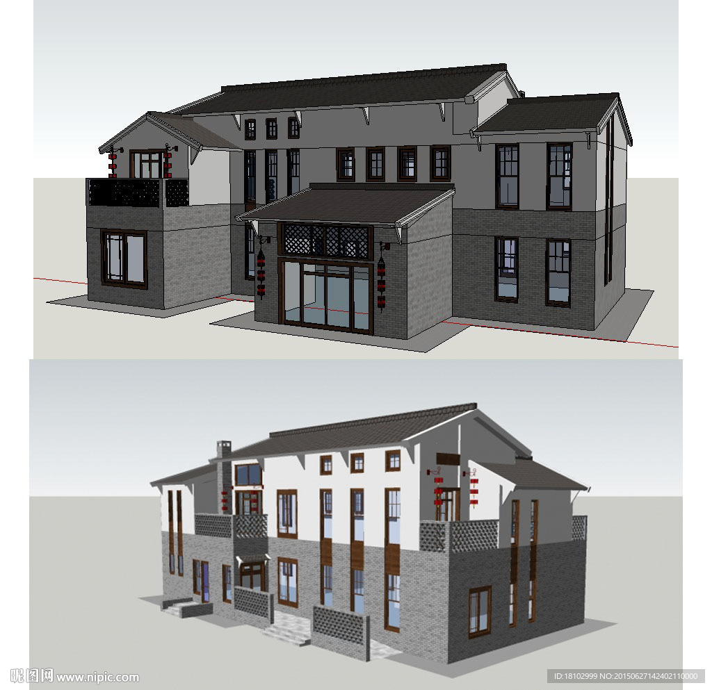 中式别墅建筑草图大师SU模型