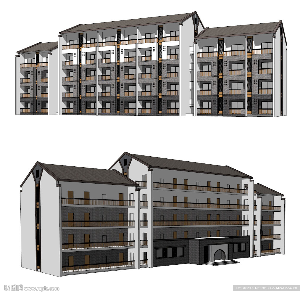 青年公寓新中式建筑草图大师SU