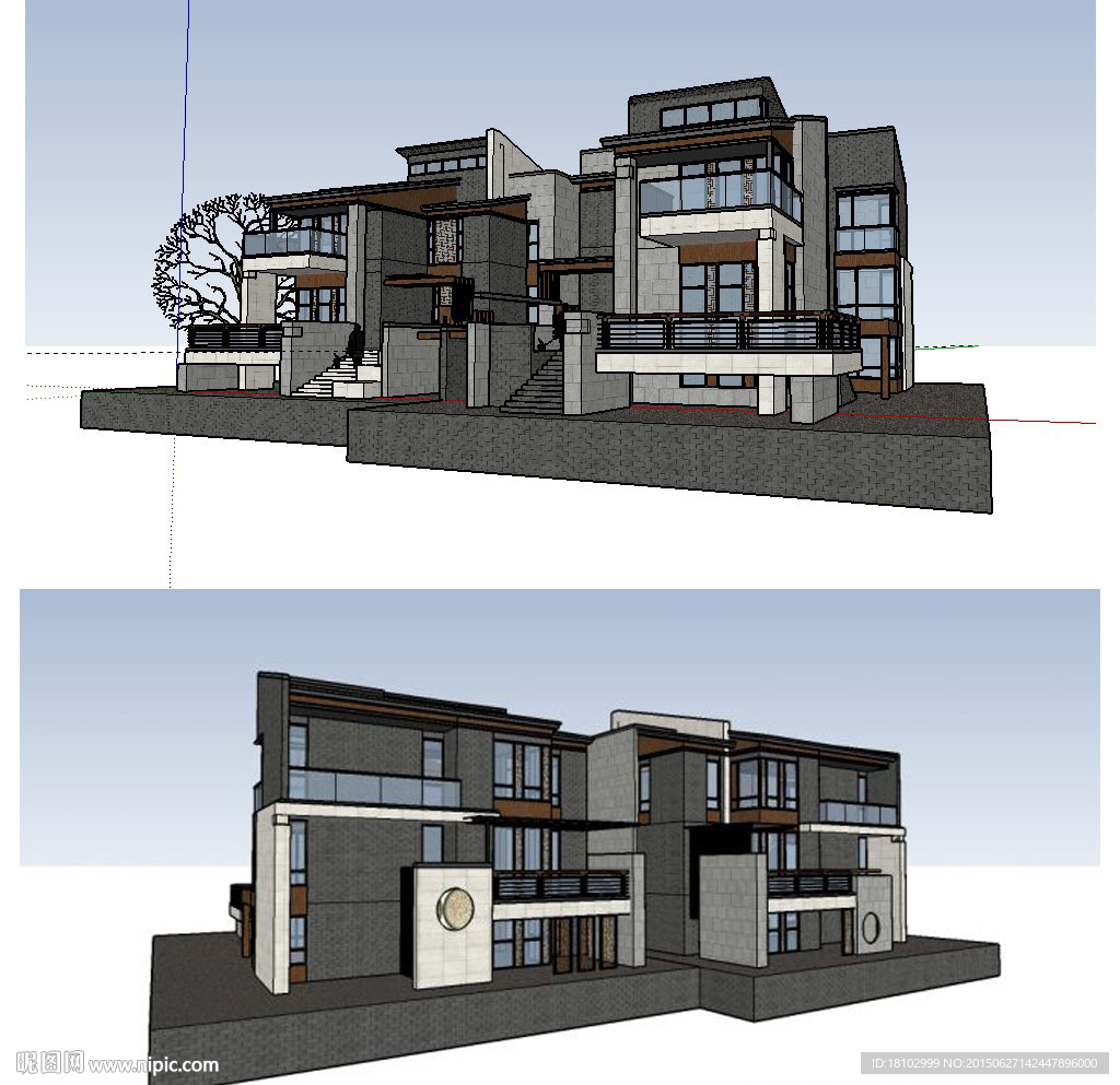 新中式别墅建筑草图大师SU模型