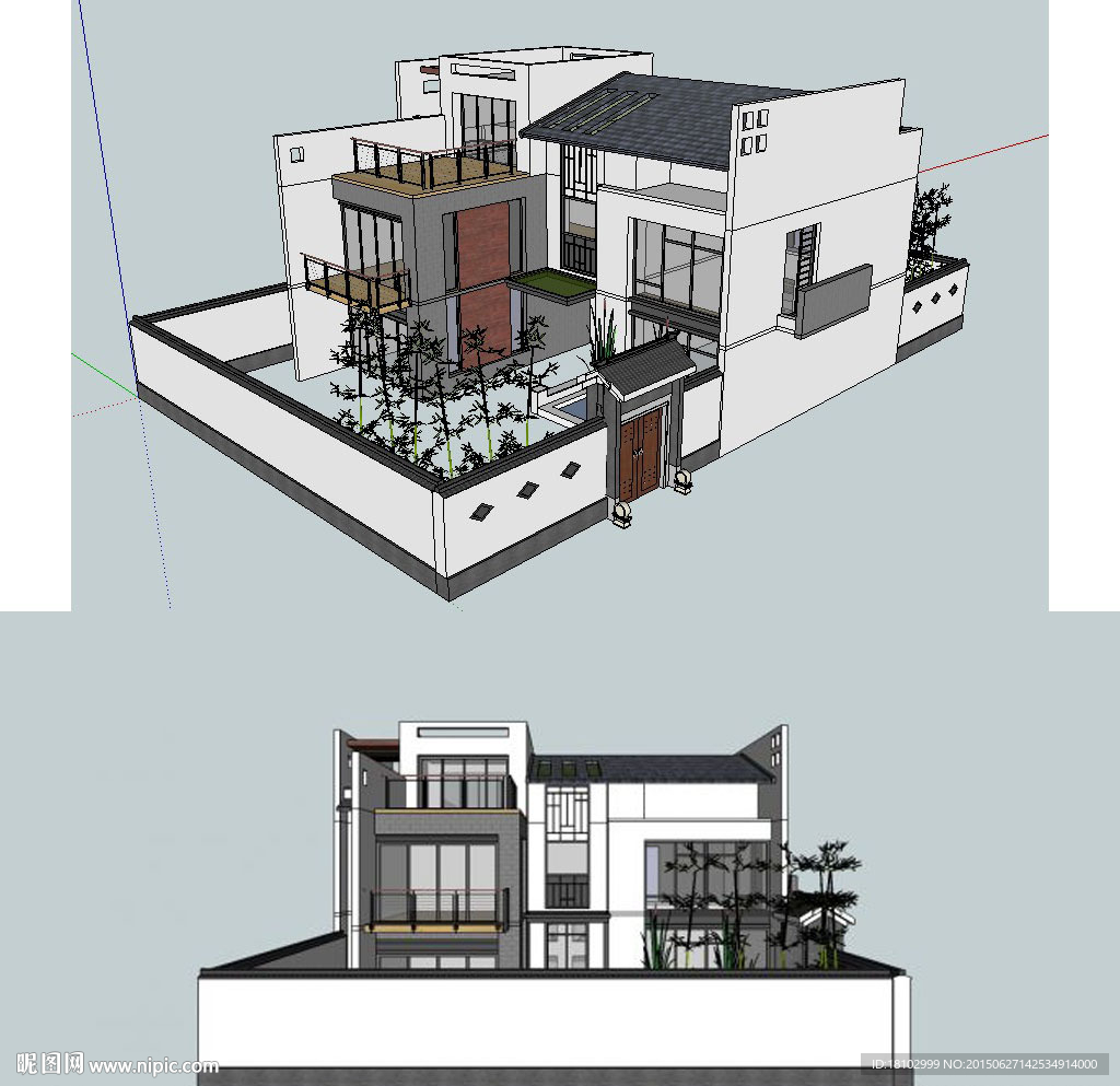 新中式别墅建筑草图大师SU模型