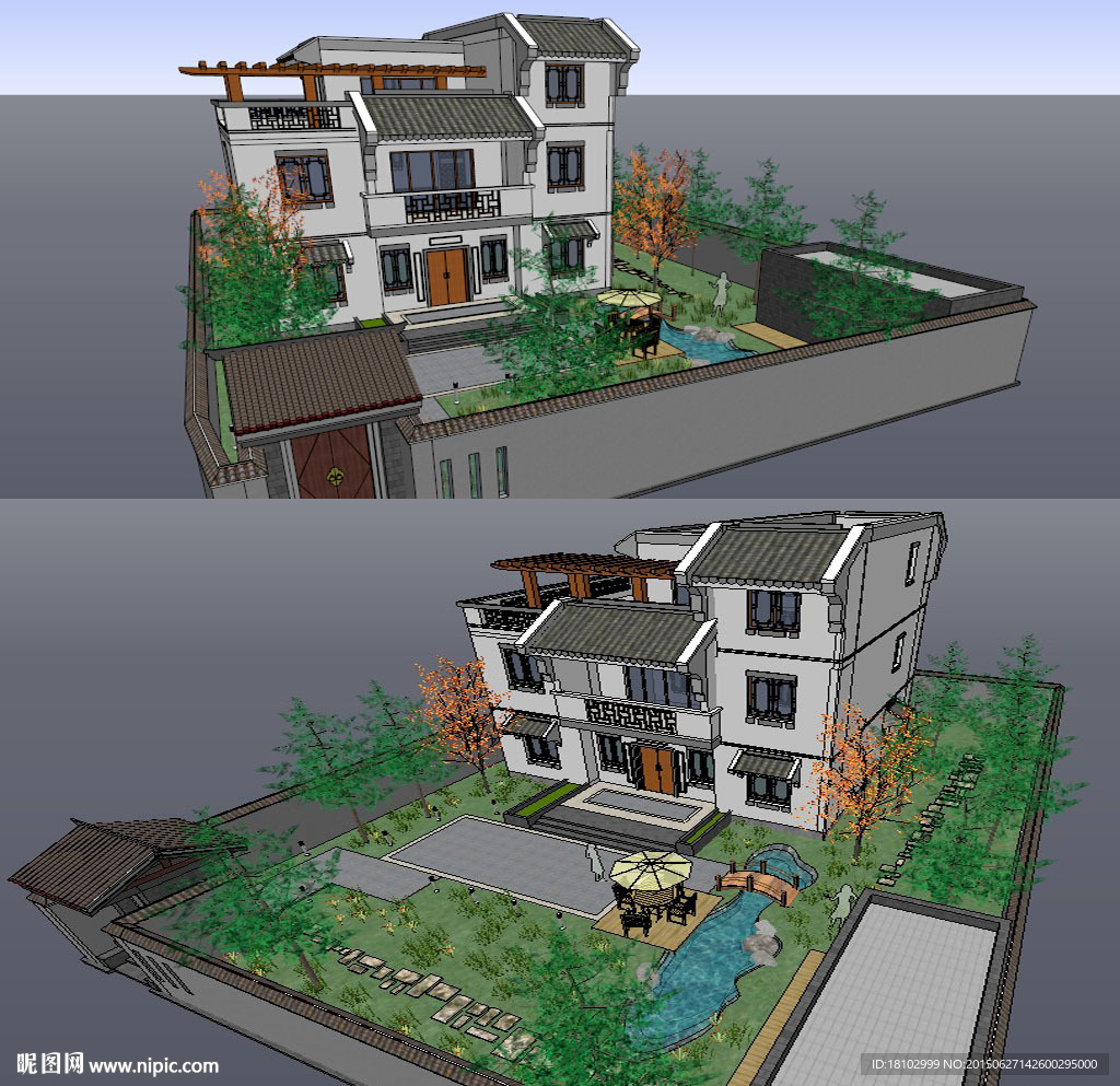 中式庭院模型建筑草图大师SU