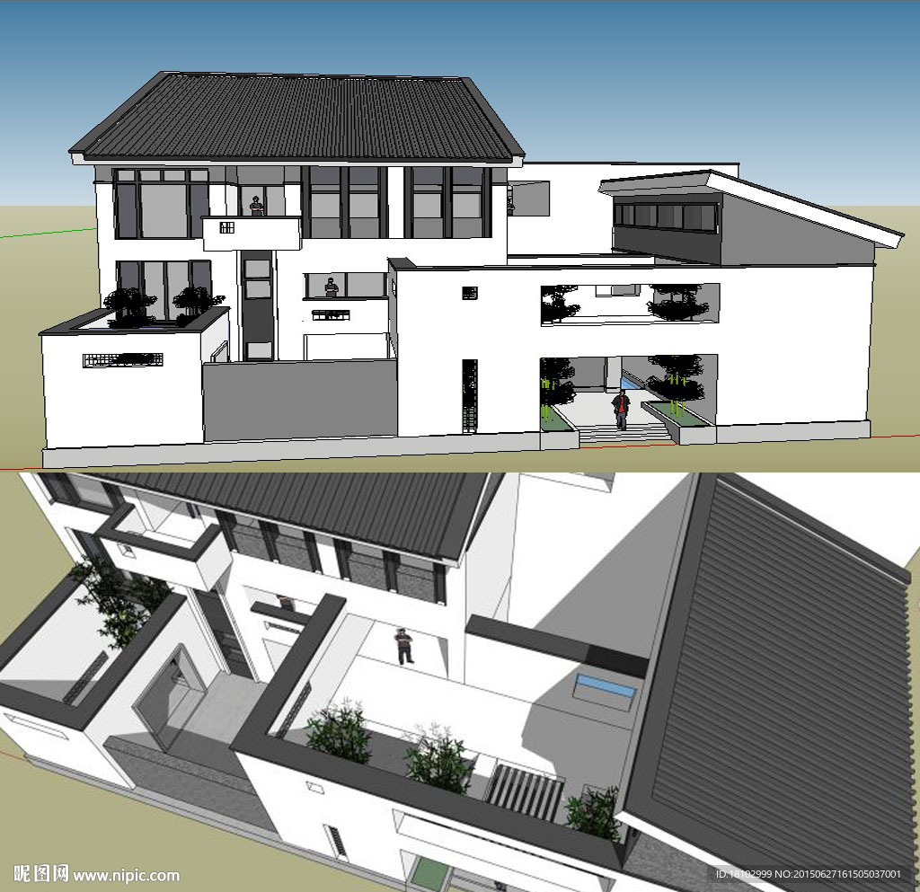 中式住宅建筑草图大师SU模型