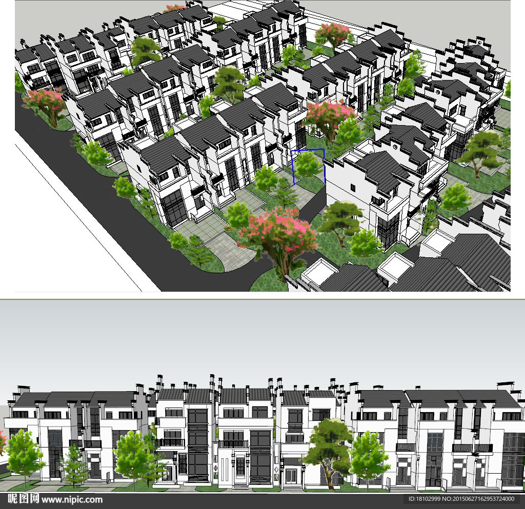 徽派别墅区建筑草图大师SU模型