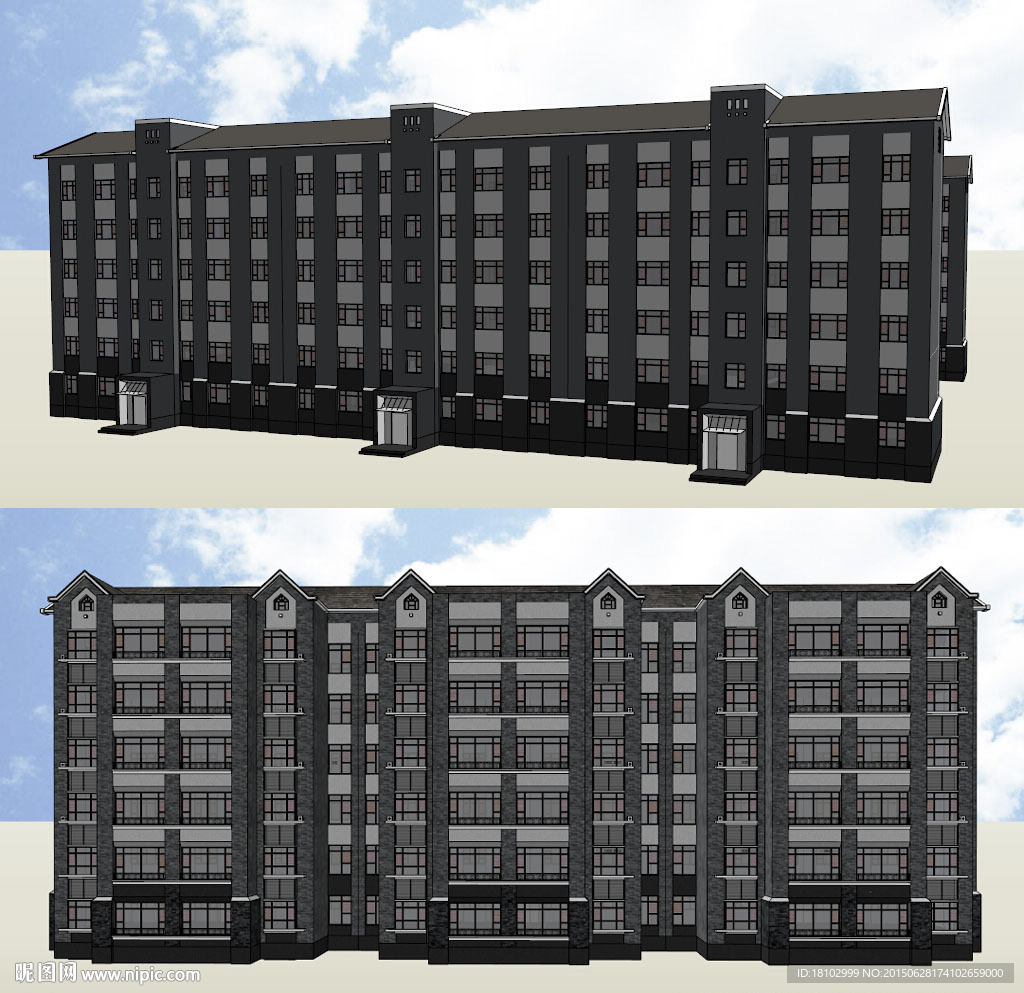 新中式多层住宅建筑草图SU模型