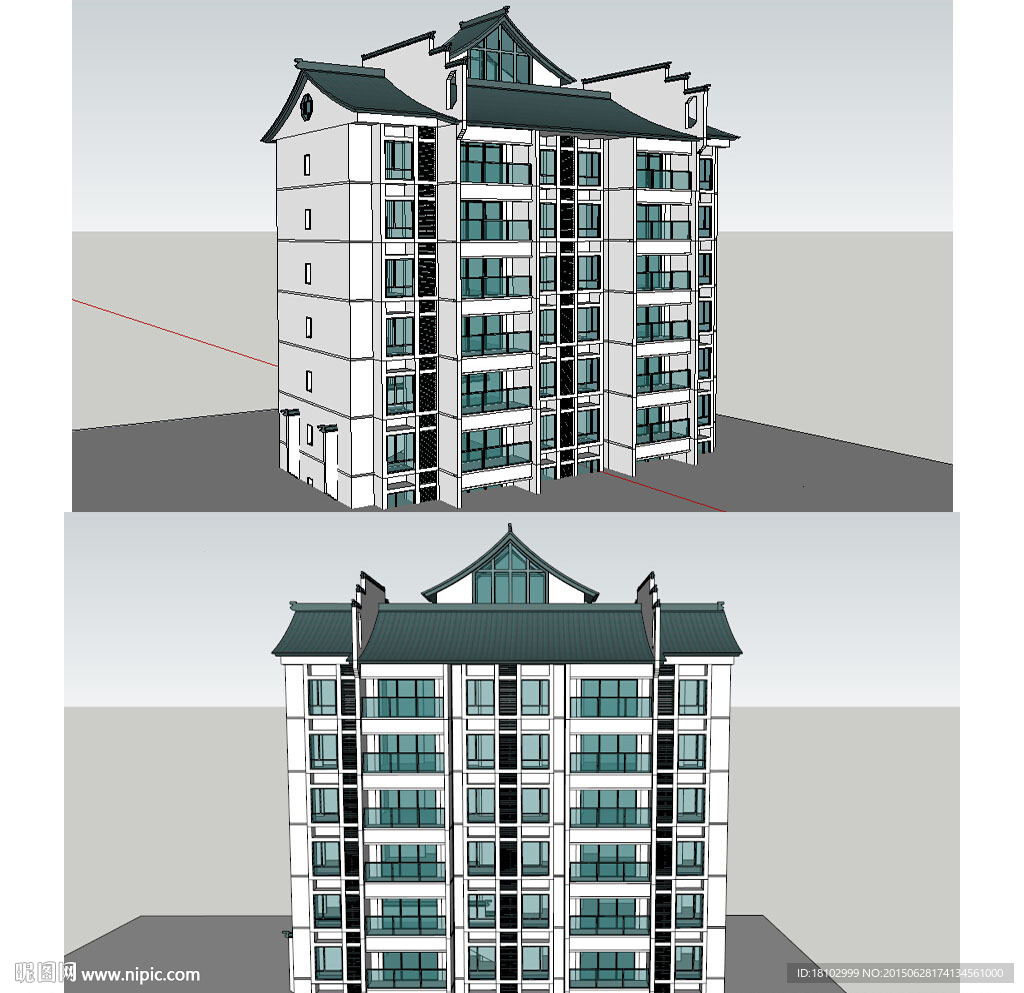 中式小区多层徽派建筑草图大师