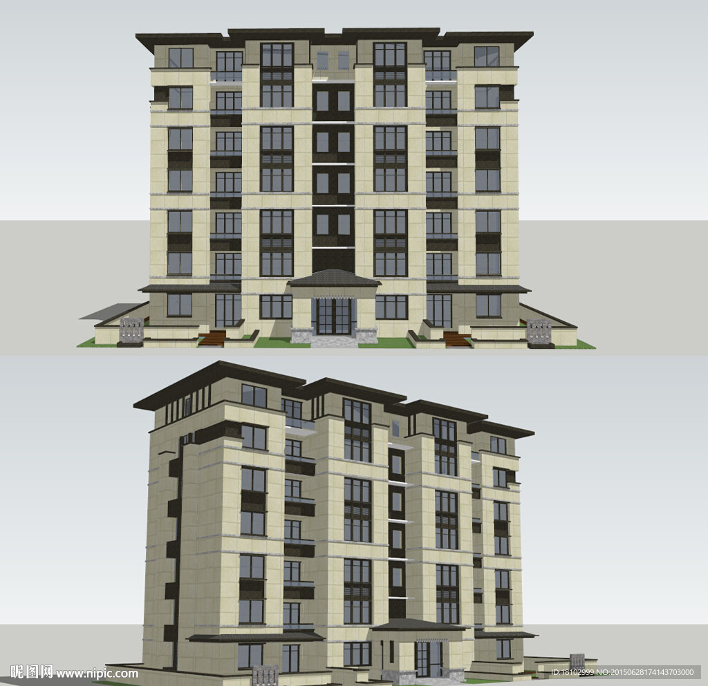 精细新中式赖特风格低层住宅模型