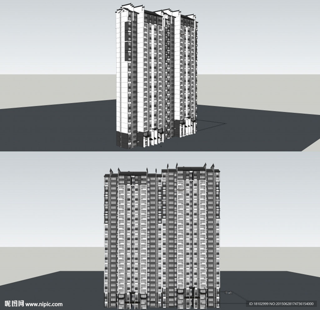 中式高层建筑草图大师模型