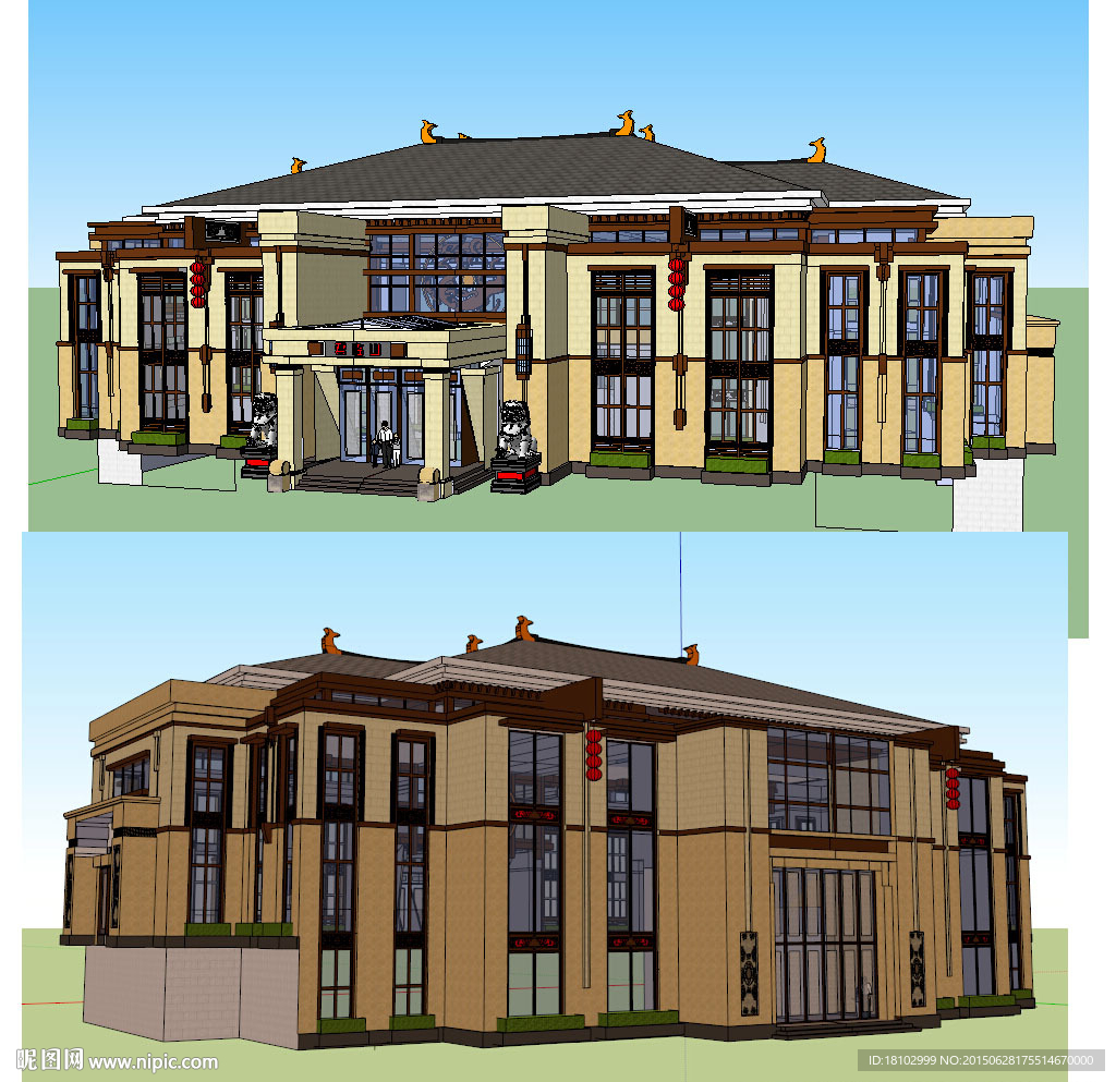 中式会所建筑草图大师SU模型