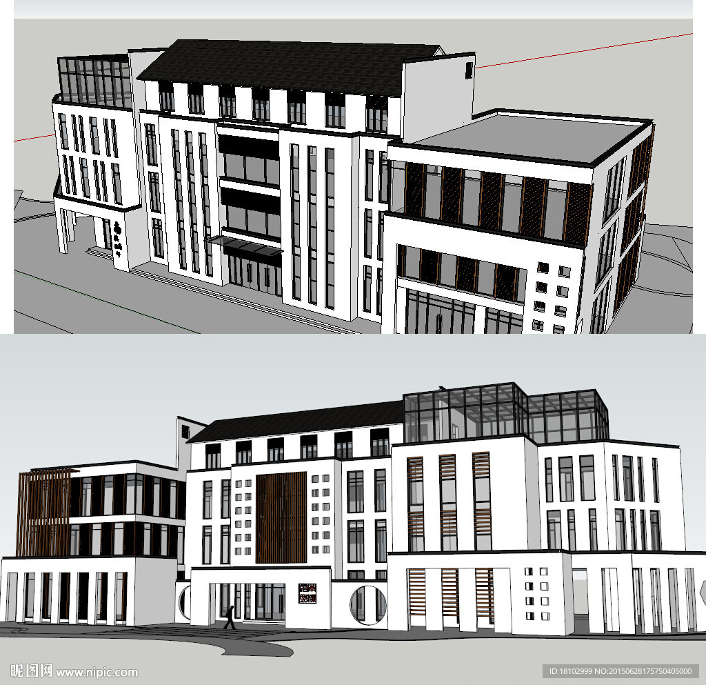 中式徽会所建筑草图大师SU模型