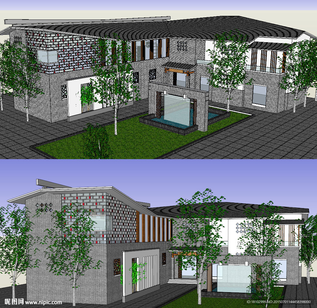 新中式会所建筑草图大师SU模型