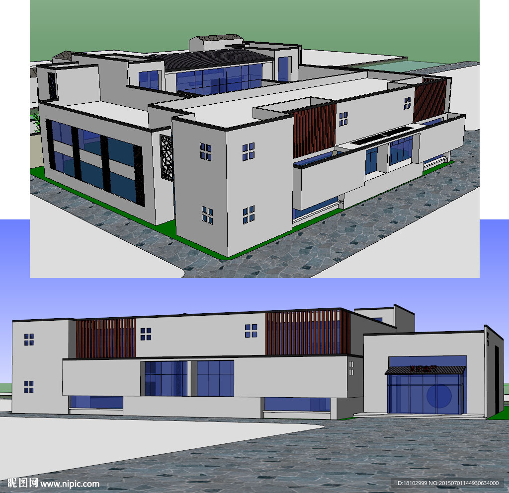 中式会所建筑草图大师SU模型