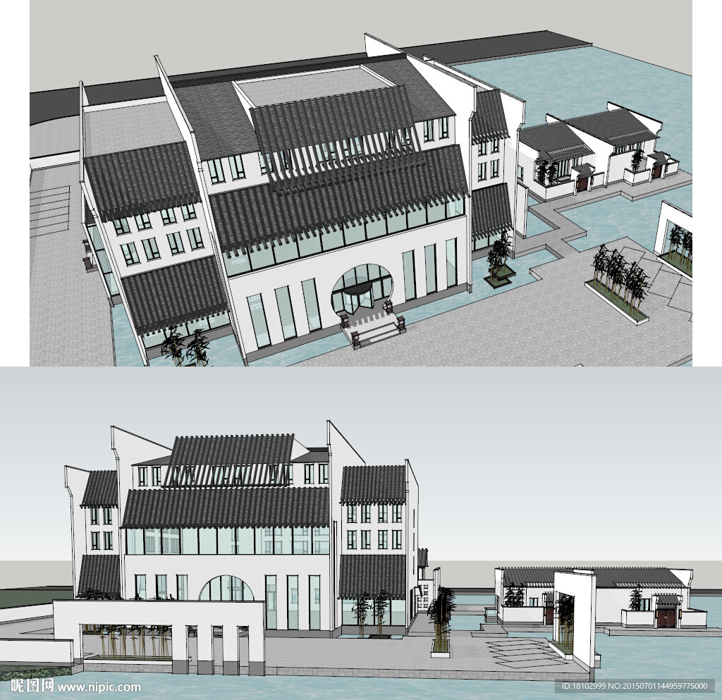 中式会所建筑草图大师SU模型