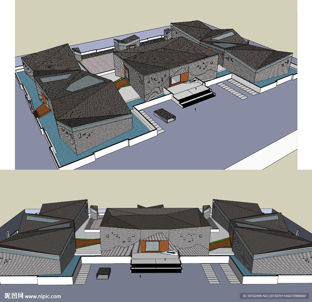 中式博物馆建筑草图大师SU模型
