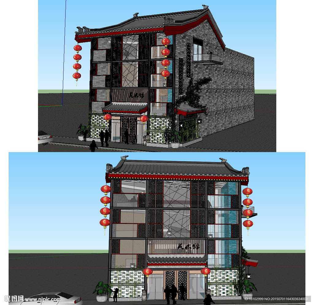 中式艺术馆建筑草图大师SU模型