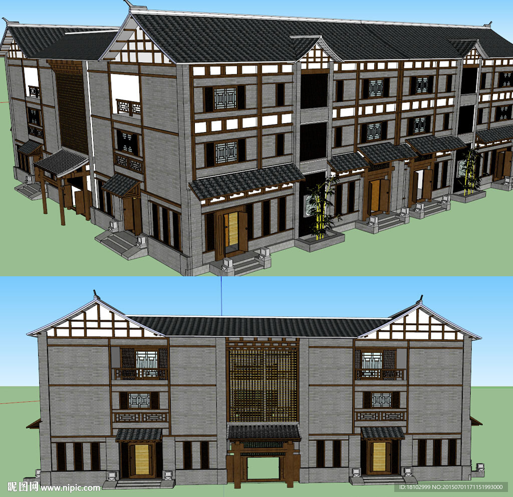 中式四合院建筑草图SU模型