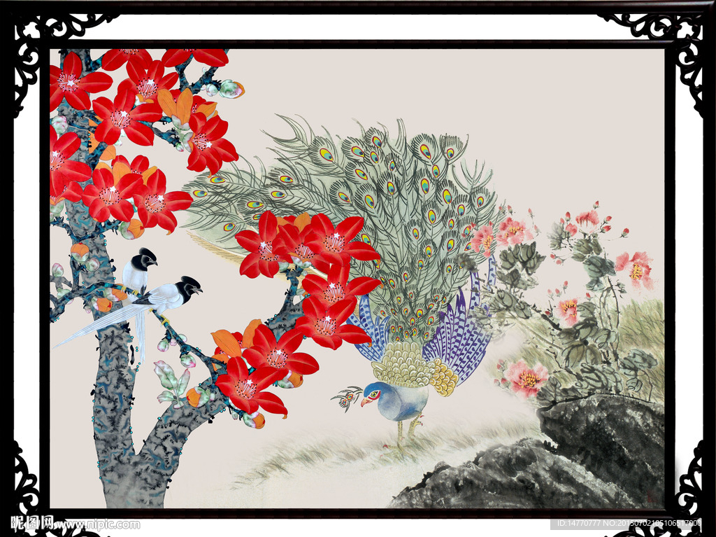 孔雀花鸟图