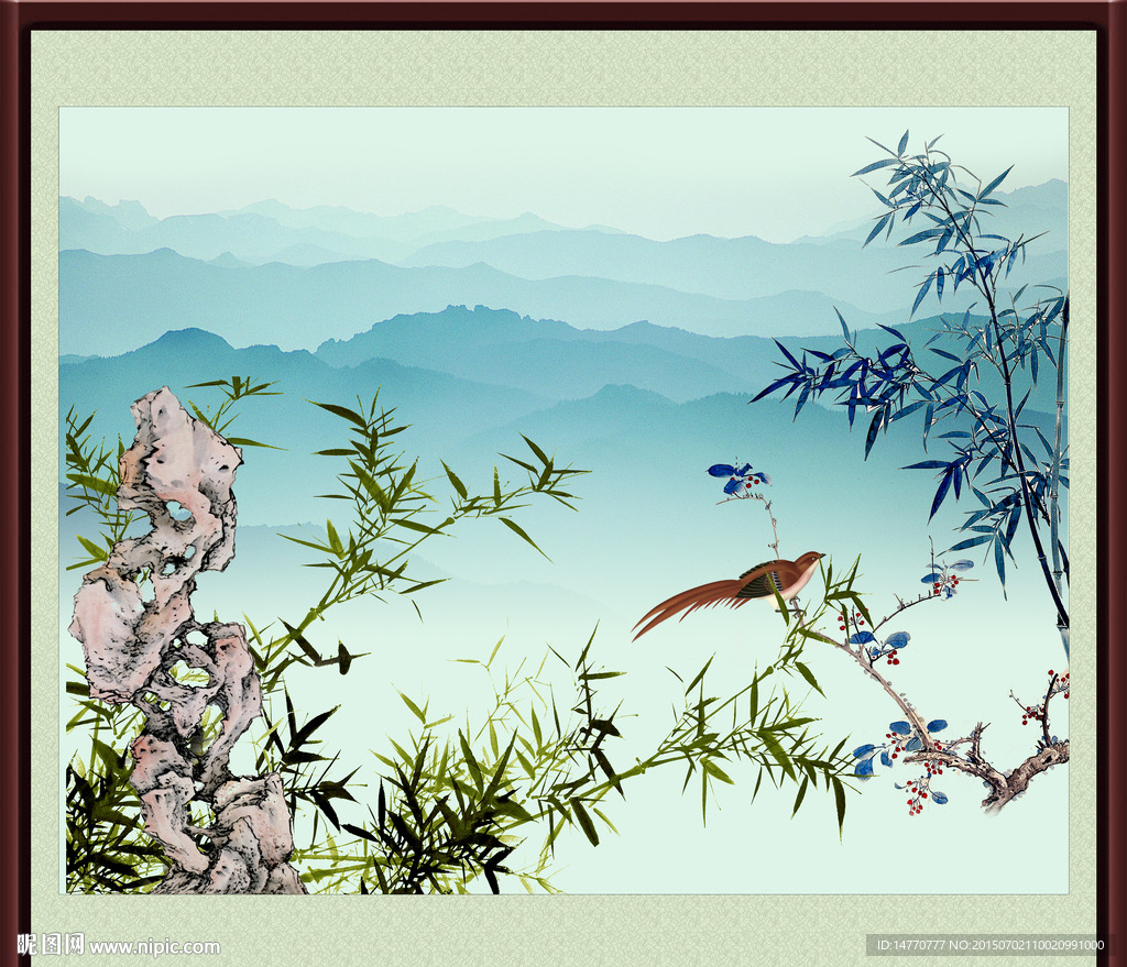 国画竹子花鸟