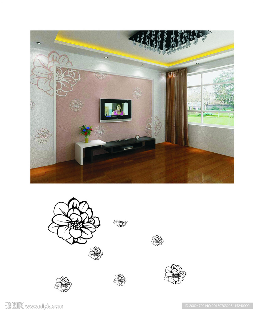 牡丹花电视背景墙