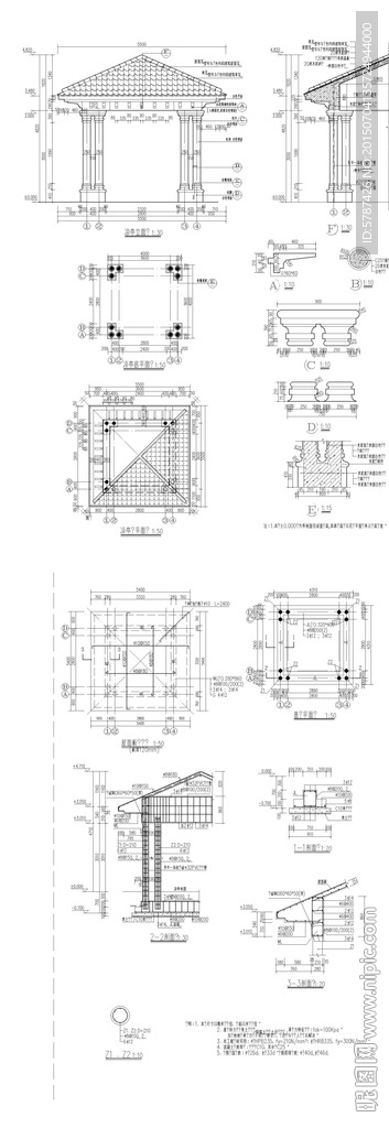 园林亭子建筑CAD图纸