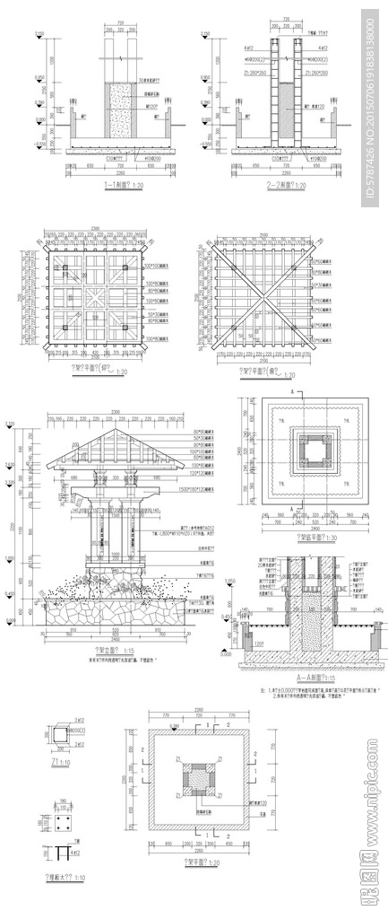 四角凉亭建筑CAD图