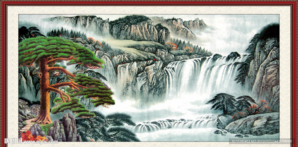 山水国画迎客松