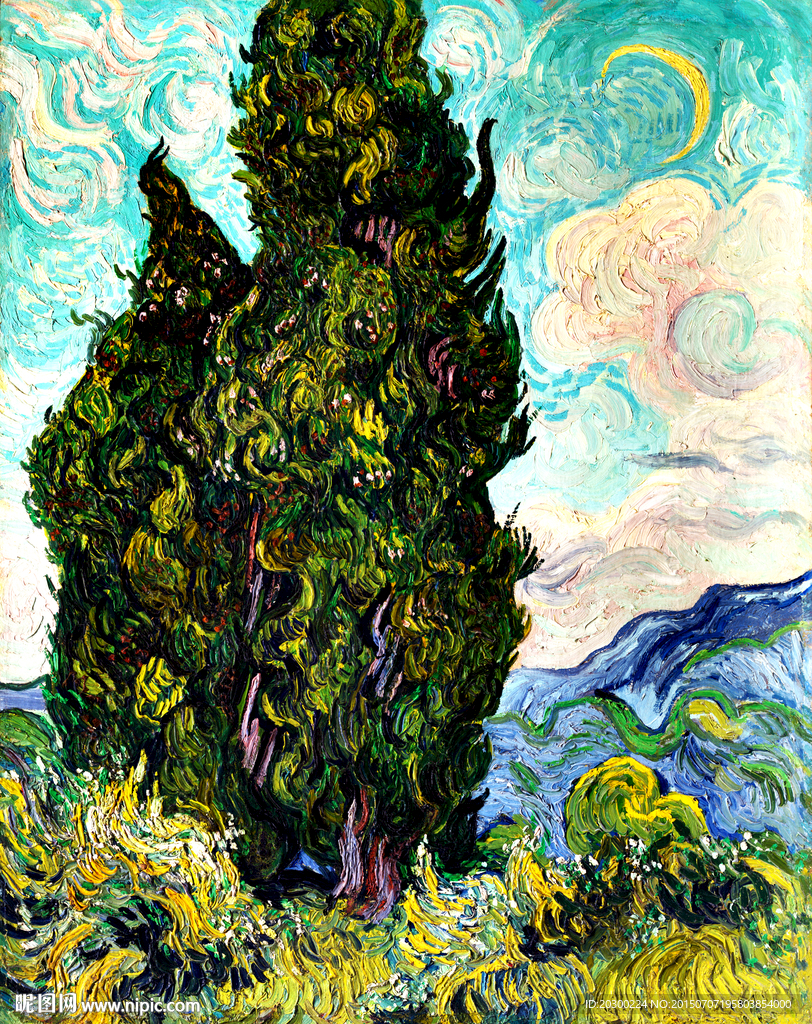 梵高两棵丝柏树油画挂画装饰画