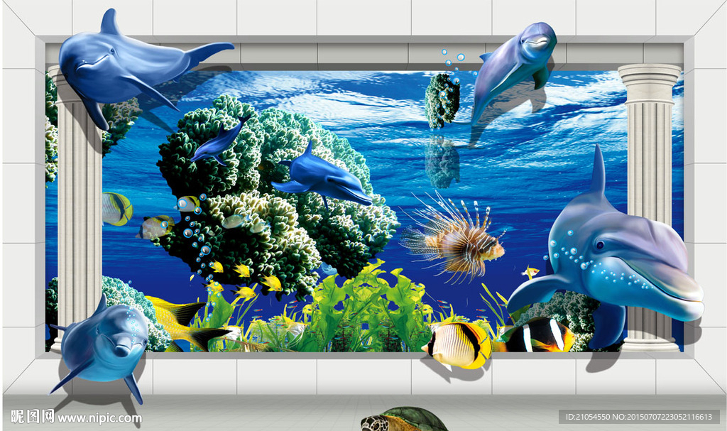 3D海豚电视背景墙