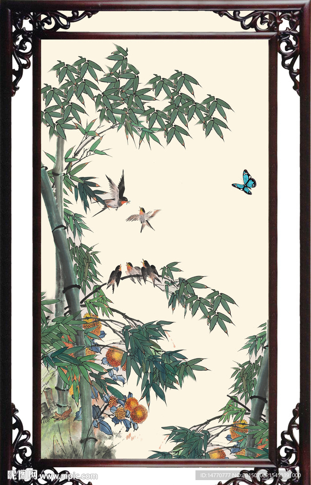 花鸟图 工笔竹子图
