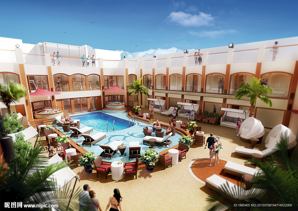 酒店露天泳池设施效果图