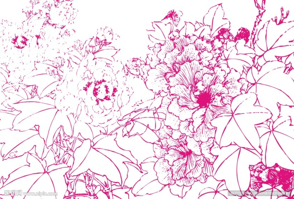 红粉花卉 手工画