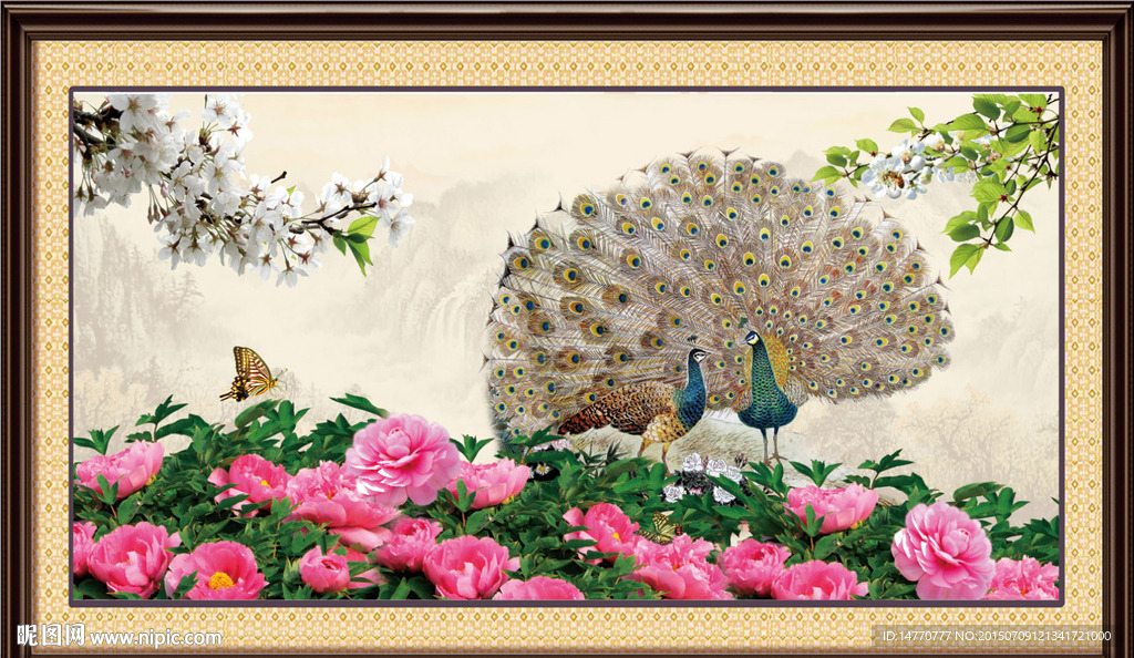 孔雀图 花开富贵