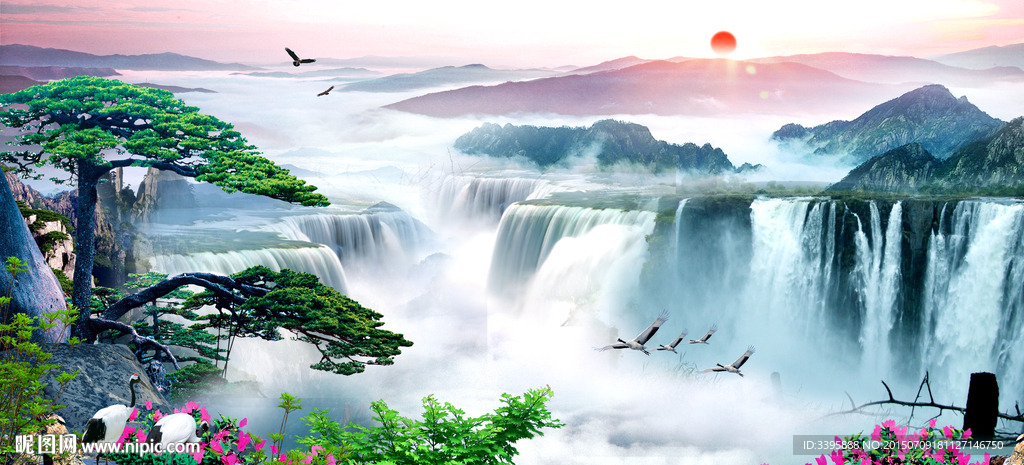 迎客松 山水风景画