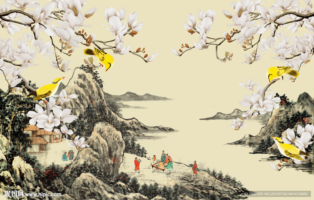 国画花鸟壁画