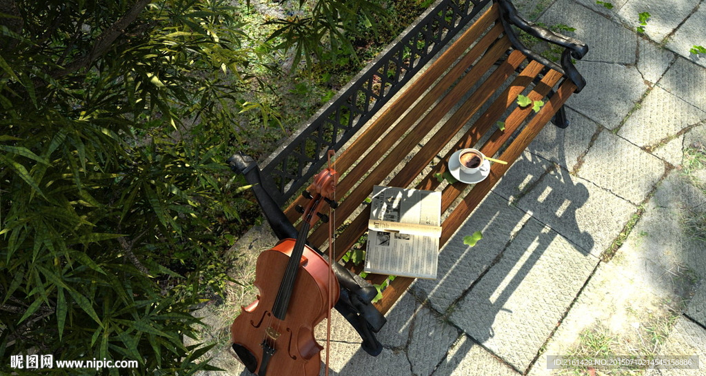 园林一角休闲椅子小提琴咖啡