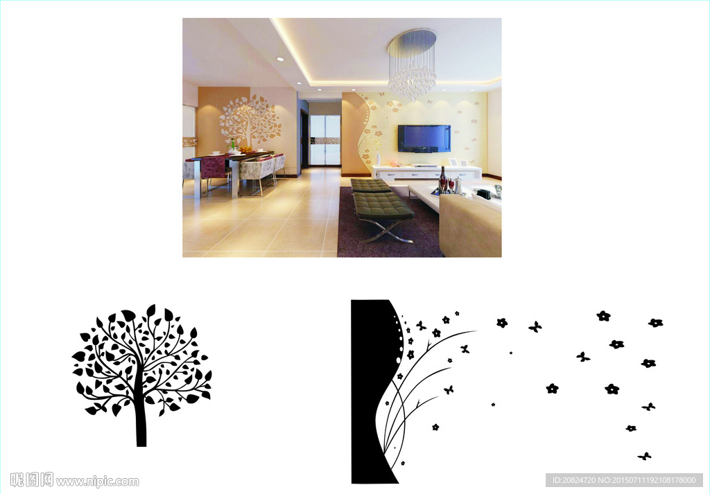 树蝴蝶花背景墙